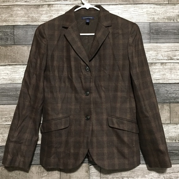 Lands End Plaid Wool Cashmere Blazer Women’s 4 Brown 3 Button. - Picture 4 of 10